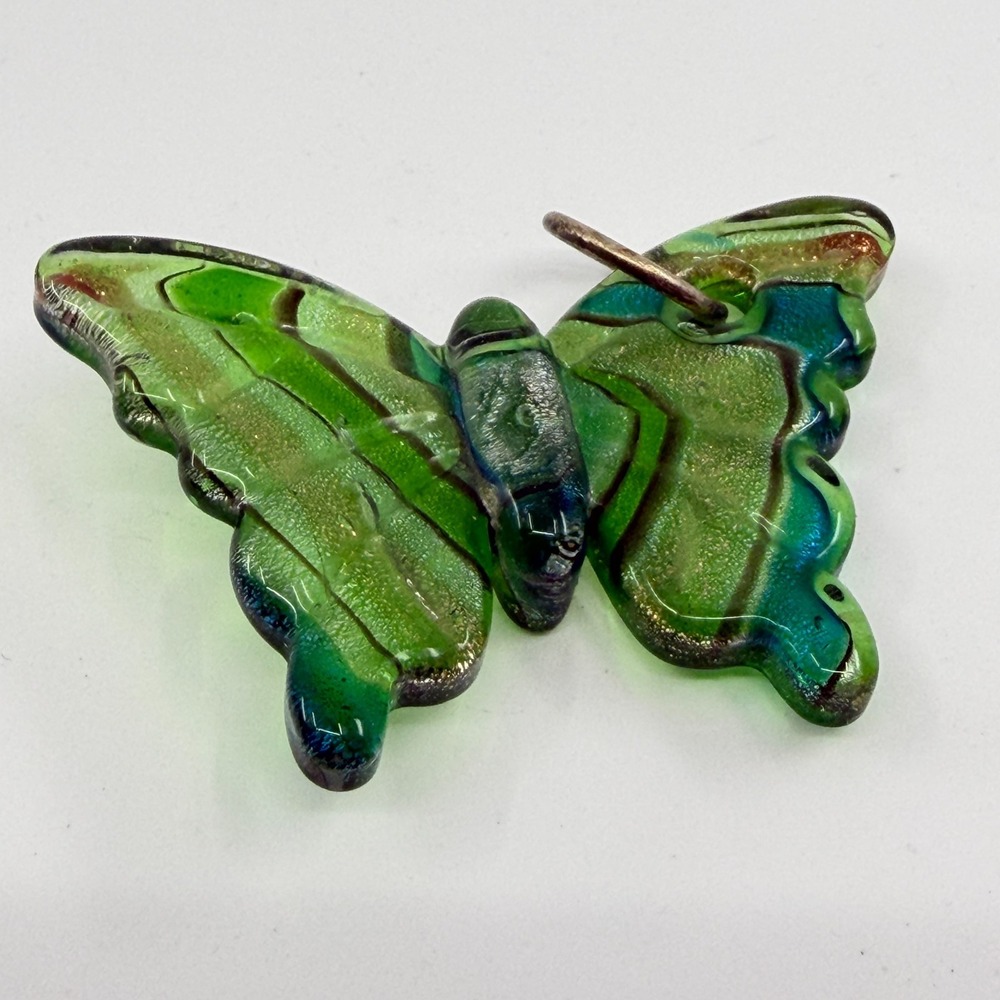 Green Art Glass Butterfly Pendant - Whimsical Cottagecore Jewelry